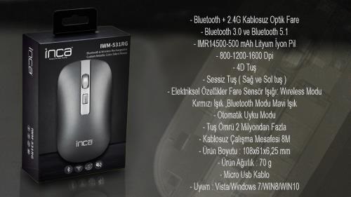 INCA Iwm-531rg Bluetooth Wireless Rechargeable Special Metallic Silent Mouse